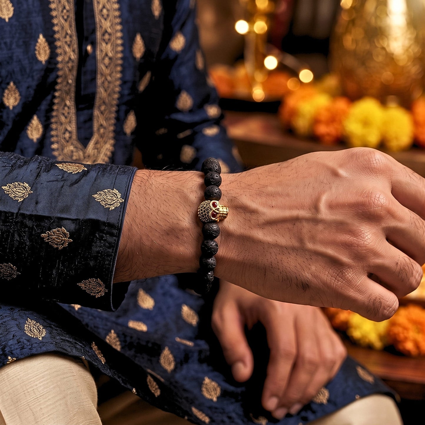 THE MEN THING Bead Bracelet The Perfect Rakhi Gift For Every Brother – LAVA SKULL RED EYE - Premium Beads Bracelets With Timeless Style (7inch)