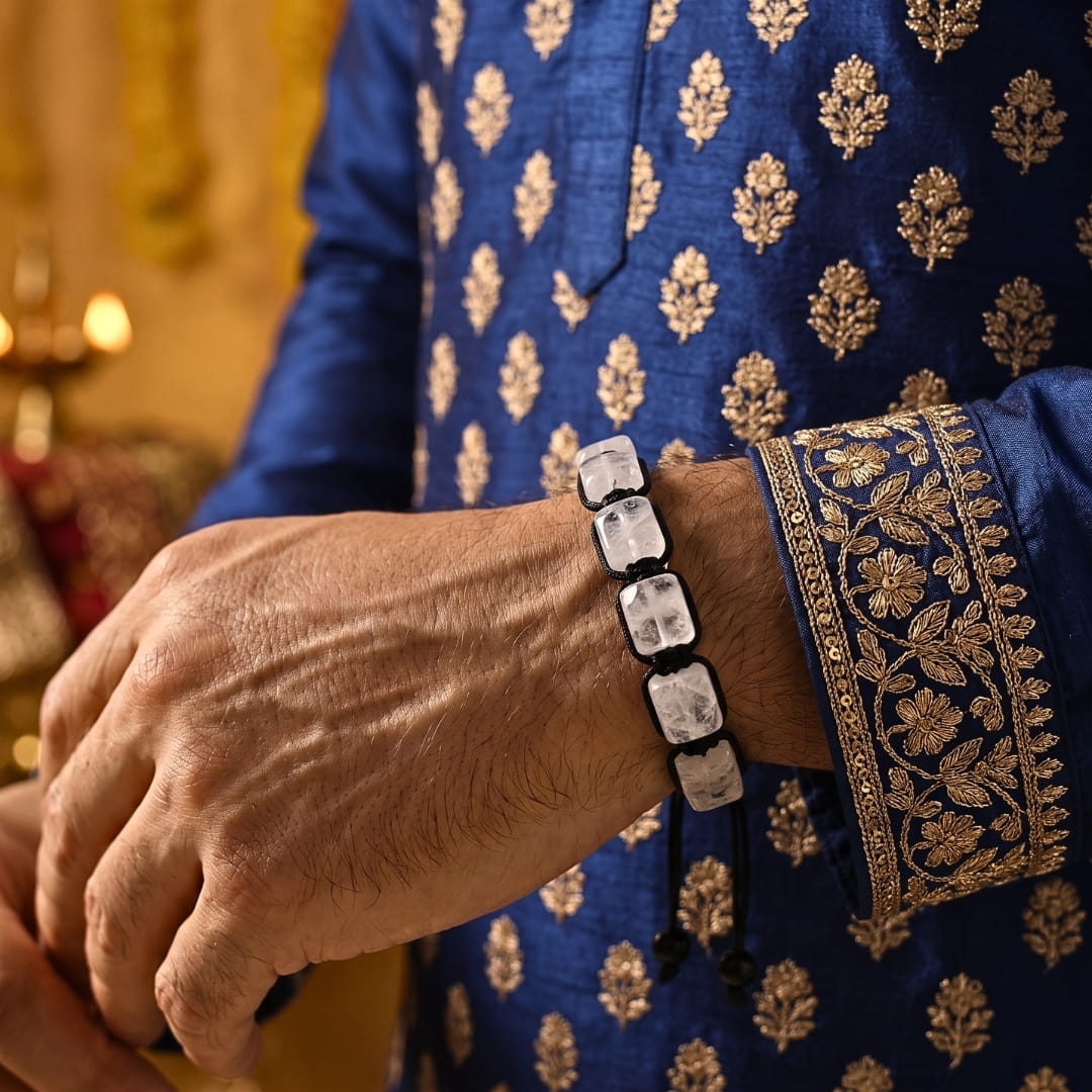 THE MEN THING Bead Bracelet The Perfect Rakhi Gift For Every Brother – MOONSTONE SQUARE - Premium Beads Bracelets With Timeless Style (Adjustable)