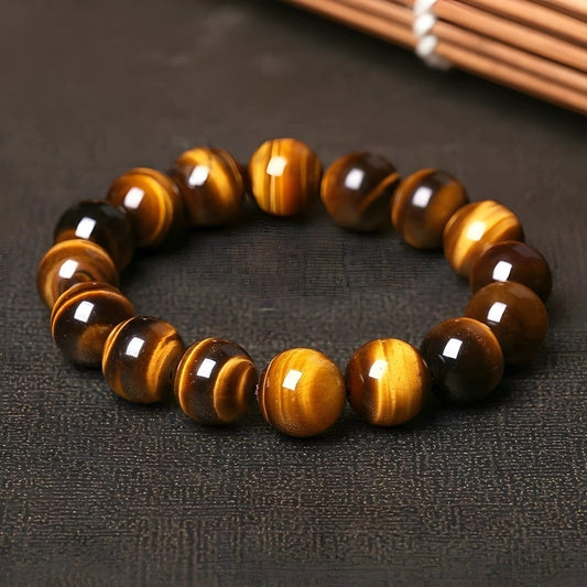 THE MEN THING Bead Bracelet TIGORA TIGERS EYE - 12mm Beads Bracelet with Natural Stone - Adjustable Bracelet