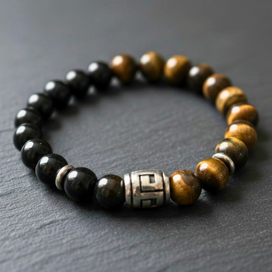 THE MEN THING Bead Bracelet TIGRANE - 12mm Beads Bracelet with Natural Stone - Adjustable Bracelet
