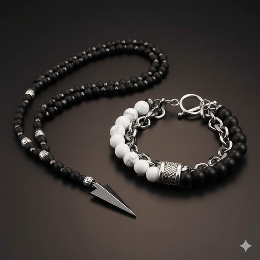 THE MEN THING Bead Bracelets COMBO – Arrow Necklace & Money Magnet Chakra Bracelet for Men's