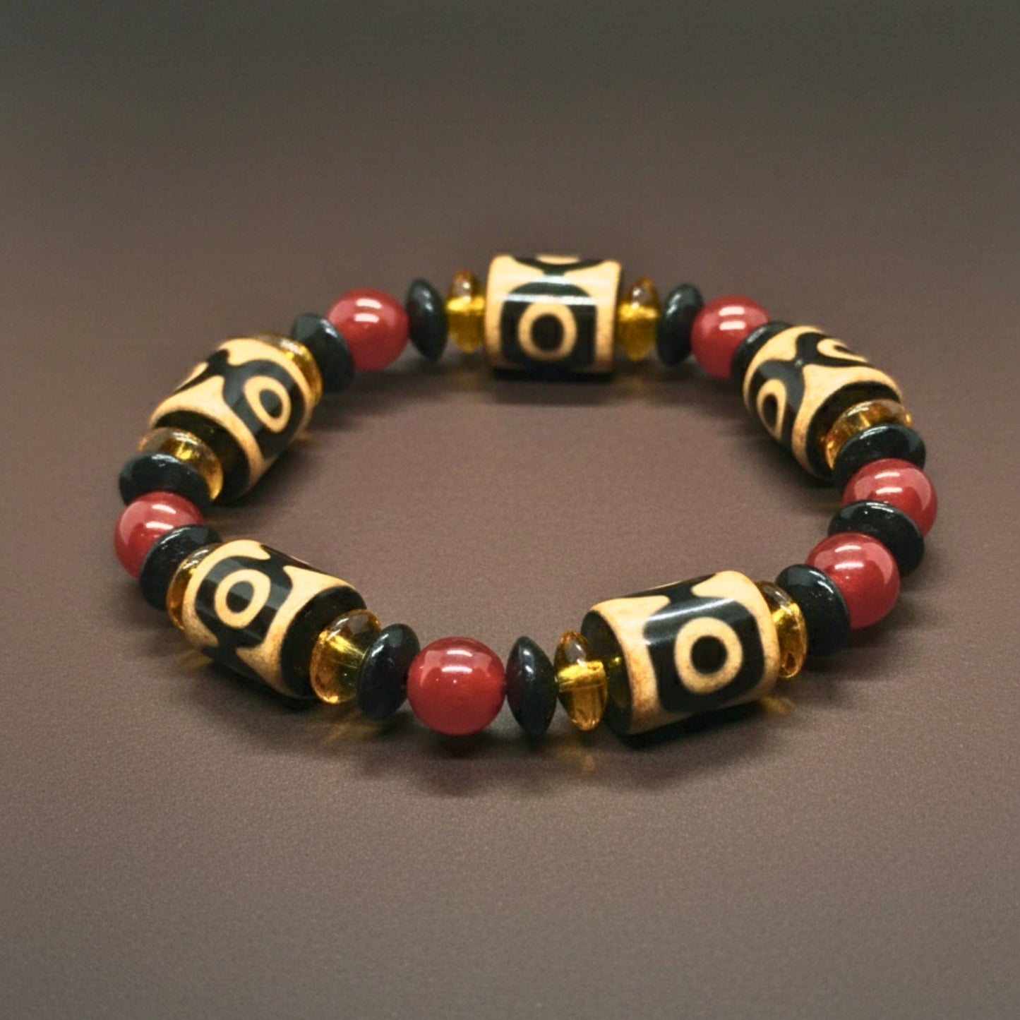 THE MEN THING Bead Bracelets INFERNO TOTEM - 16mm Beads Bracelet with Natural Stone - Adjustable Bracelet