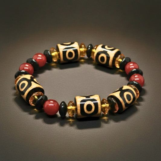 THE MEN THING Bead Bracelets INFERNO TOTEM - 16mm Beads Bracelet with Natural Stone - Adjustable Bracelet