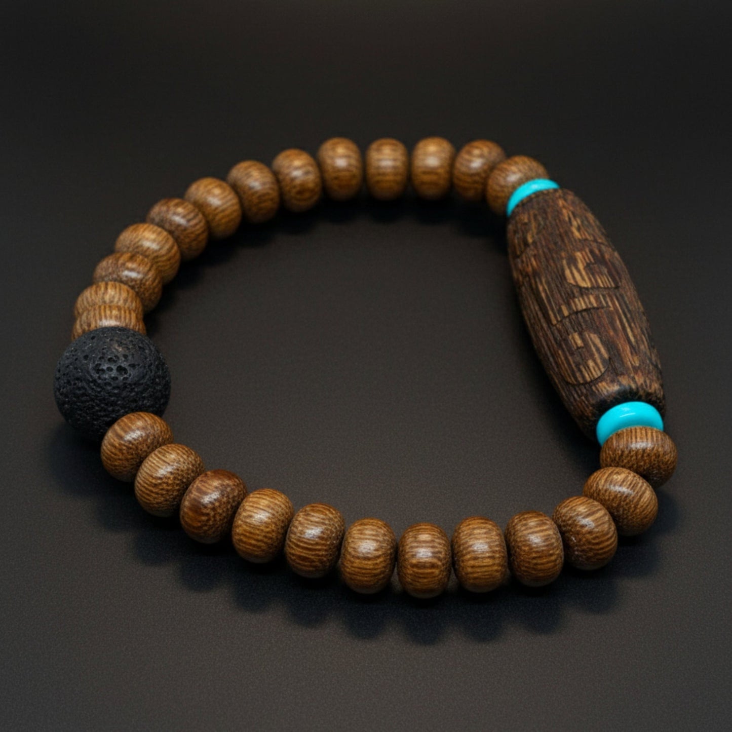 THE MEN THING Bead Bracelets LAVA SAGE - 10mm Wooden Beads Bracelet with Natural Stone - Adjustable Bracelet