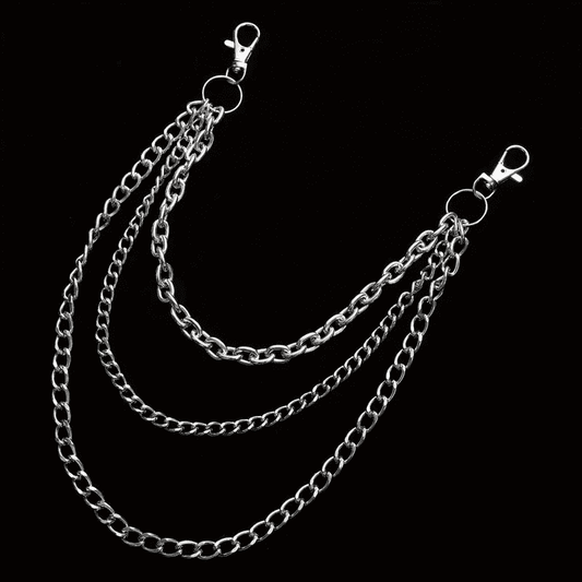 THE MEN THING Biker Fashion DRAPE TRI - LAYER SILVER - Alloy Multi-Layer Biker Jeans Chain with Lobster Clasps for Men & Boys - 30 inch