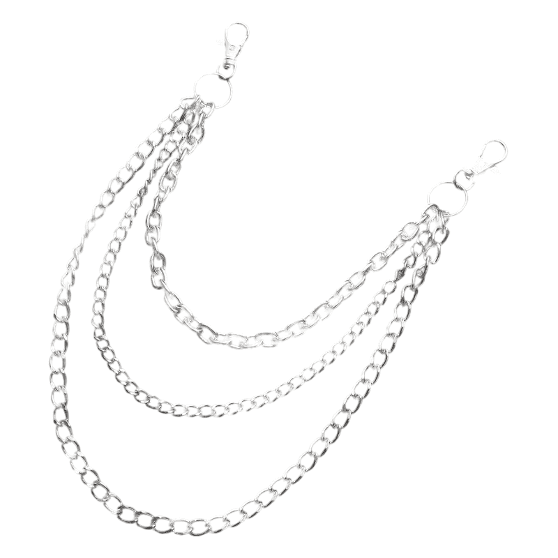 THE MEN THING Biker Fashion DRAPE TRI - LAYER SILVER - Alloy Multi-Layer Biker Jeans Chain with Lobster Clasps for Men & Boys - 30 inch