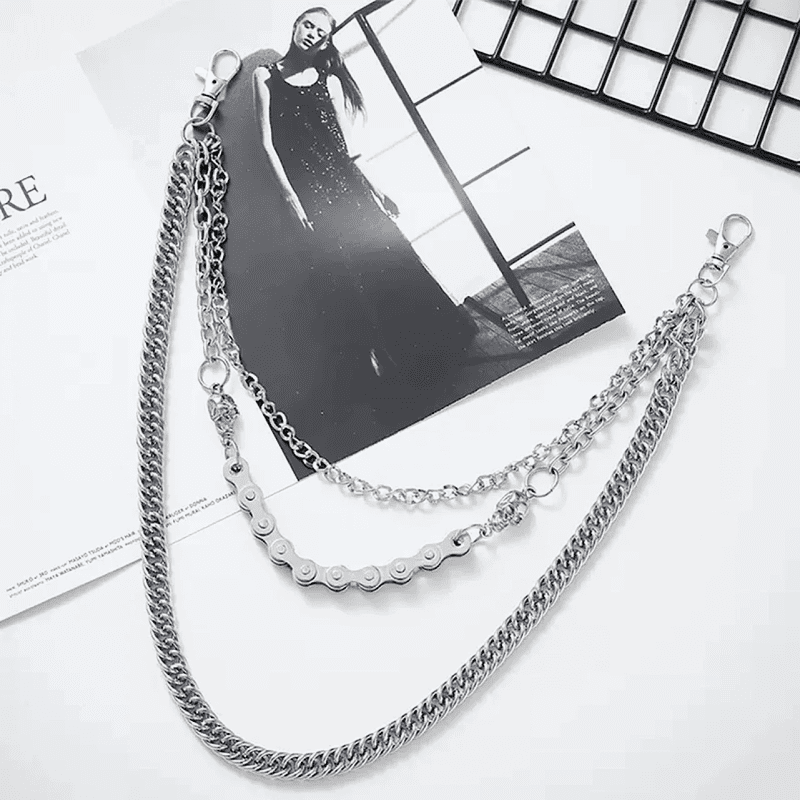 THE MEN THING Biker Fashion SKULL BIKE LINK CHAIN - 3pcs Alloy Multi-Layer Wallet Biker Jeans Chain with Lobster Clasps for Men & Boys - "20.5" inch