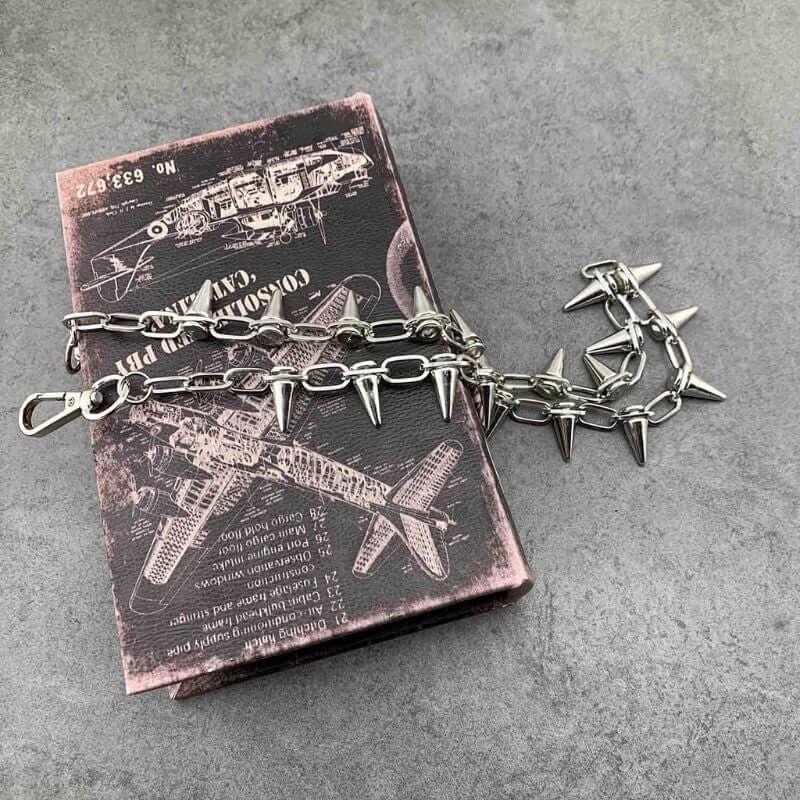 THE MEN THING Biker Fashion SPIKE CHAIN SILVER - Alloy Long Wallet Biker Jeans Chain with Lobster Clasps for Men & Boys - "26"inch