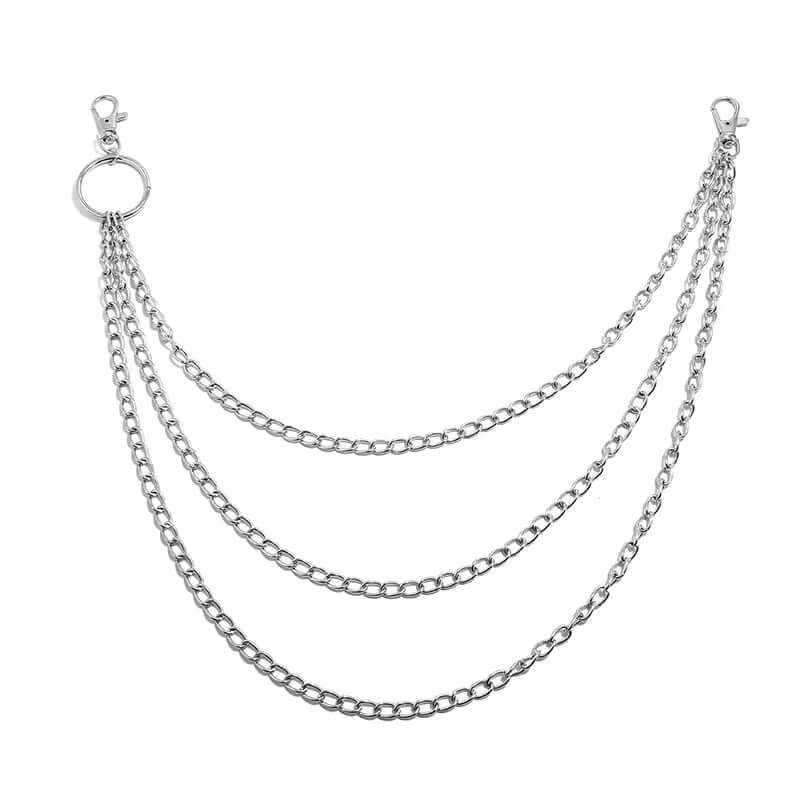 THE MEN THING Biker Fashion TRIADIC LINK CHAIN SILVER - 3pcs Alloy Multi-Layer Heavy Punk Biker Jeans Chain with Lobster Clasps for Men & Boys - 39 inch