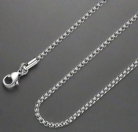 THE MEN THING Chain 18 SILVER ROUNDED BOX - 3mm Chain Stainless Steel 18" to 32" inch Necklace for Men & Boy's
