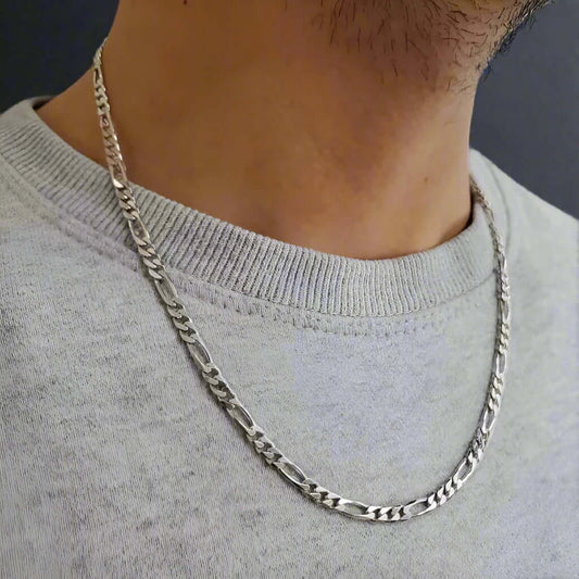 THE MEN THING Chain FIGARO ITALIAN STYLE CHAIN - 7.2mm Pure Stainless Steel - 24inch for Men & Boys
