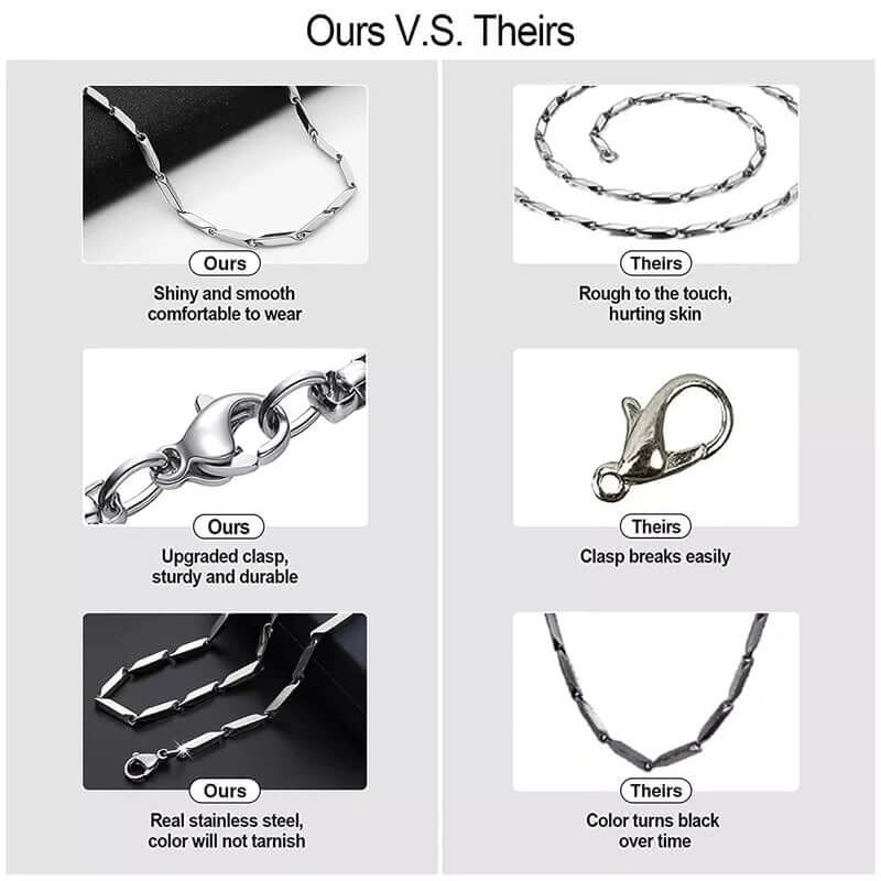 THE MEN THING Chain RICE CHAIN - Blue Silver Tone - Pure Stainless Steel 24inch - European Trending Style for Men & Boy