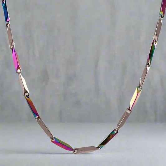 THE MEN THING Chain THE MEN THING Pure Stainless Steel MultiColor Rice Chain 24inch - European Trending Style - Necklace for Men & Boy