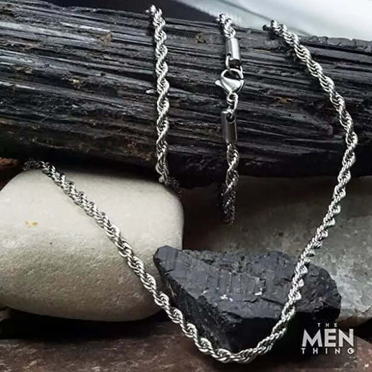 THE MEN THING Chain TWISTED ROPE - 3.5mm Chain Stainless Steel 24inch for Men & Boys