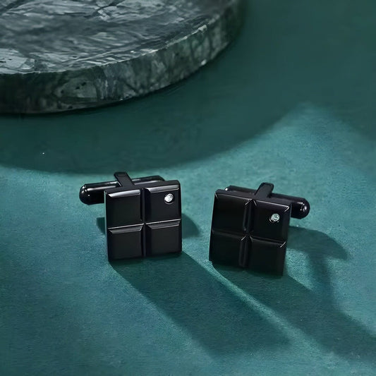 THE MEN THING Cufflinks GRID LUXE - Black Tone - Titanium Steel Cufflinks for Men and Boys