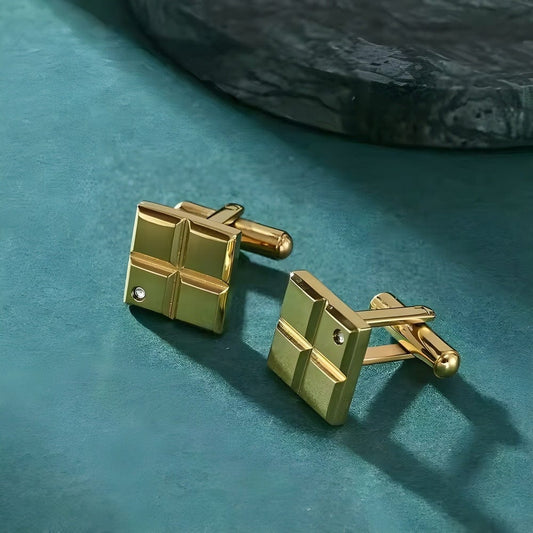 THE MEN THING Cufflinks GRID LUXE - Golden Tone - Titanium Steel Cufflinks for Men and Boys