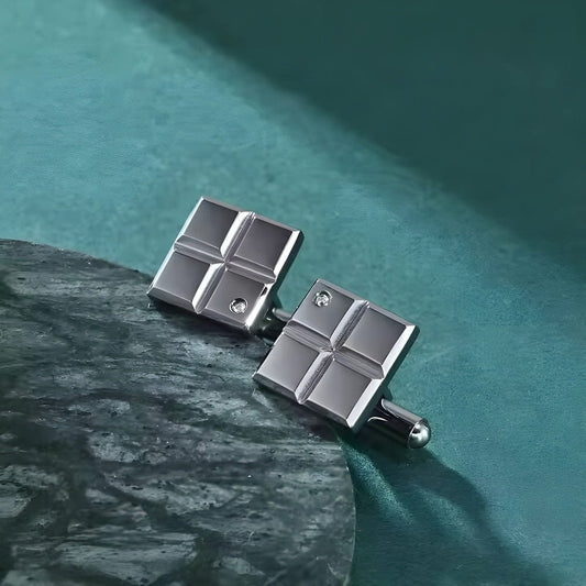 THE MEN THING Cufflinks GRID LUXE - Silver Tone - Titanium Steel Cufflinks for Men and Boys
