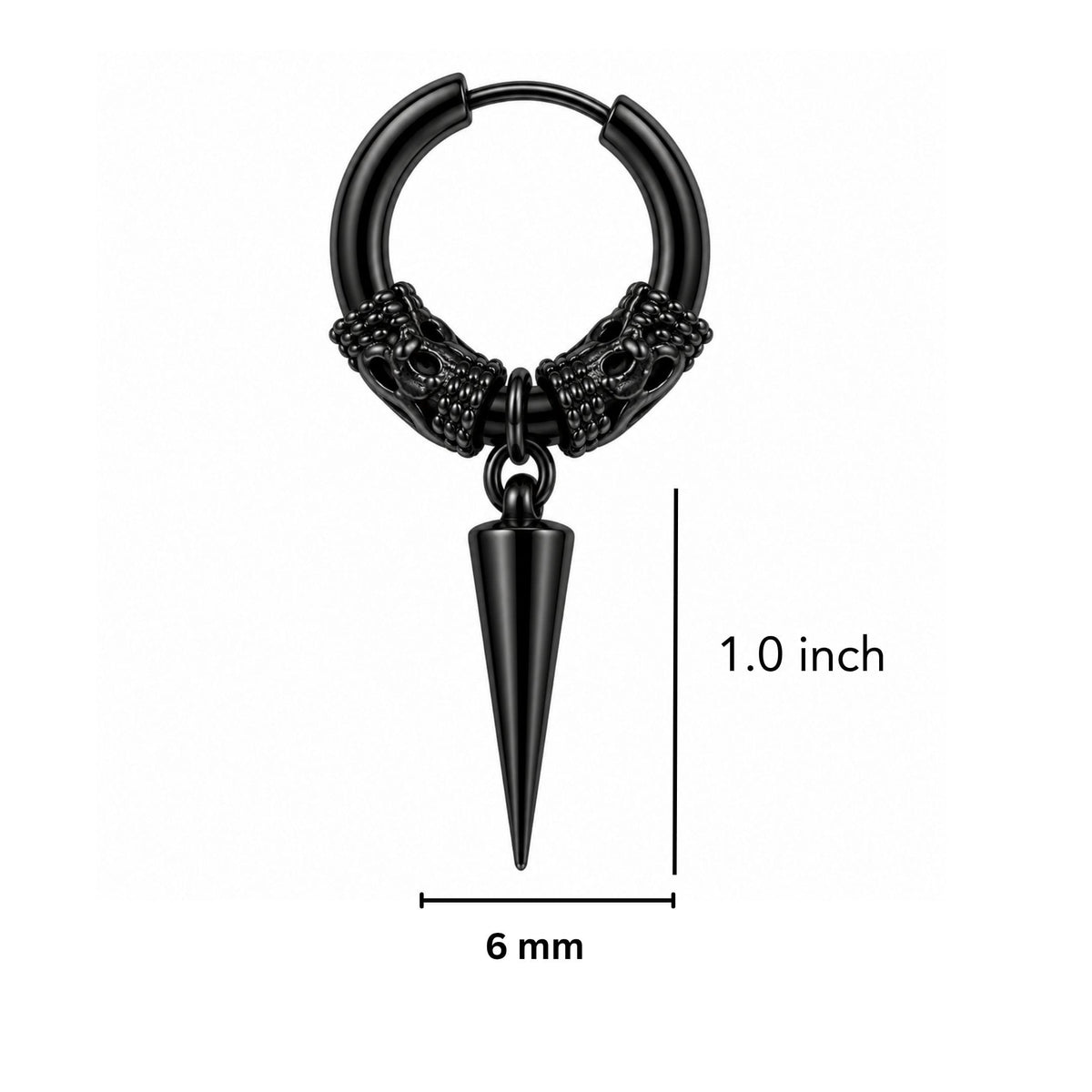 THE MEN THING Earring BLACK LOKIS FANG - 6mm Pure Titanium Steel Hoop Earrings for Men & Boys (2pcs)