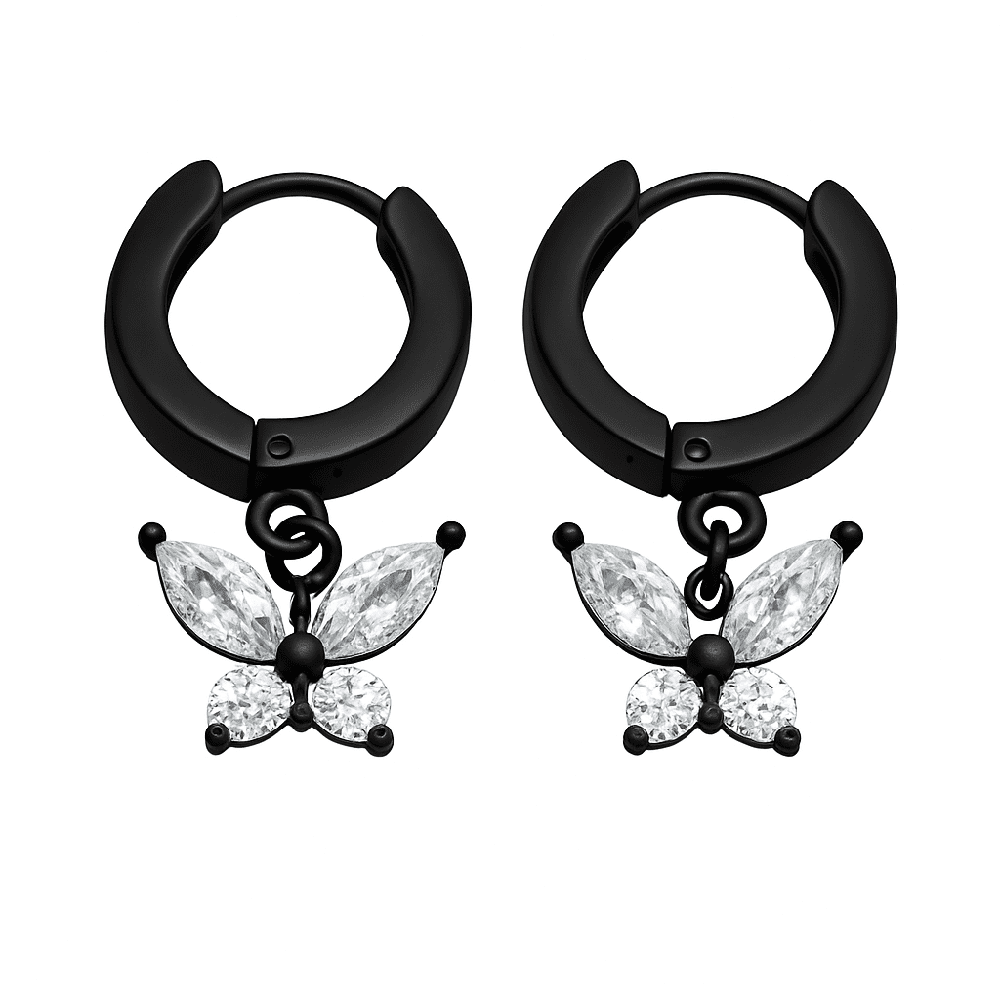 THE MEN THING Earring BLACK LUNA PAPILLON - Pure Titanium Steel Hoop Earrings for Men & Boys (2pcs)