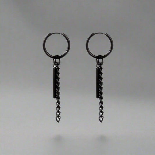 THE MEN THING Earring BLACK PRISM DROP - 2.5mm Pure Titanium Steel Hoop Earrings for Men & Boys (2pcs)