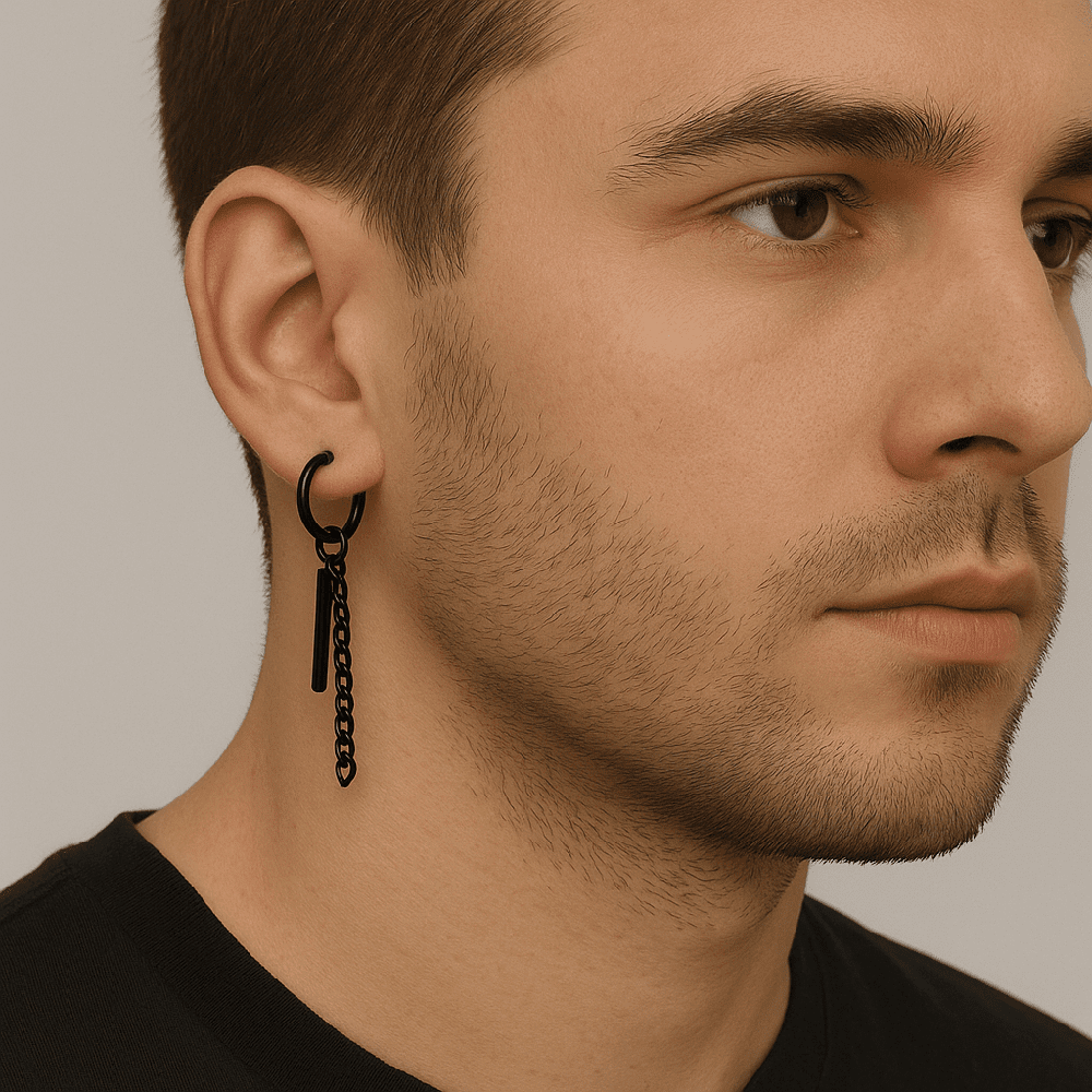 THE MEN THING Earring BLACK PRISM DROP - 2.5mm Pure Titanium Steel Hoop Earrings for Men & Boys (2pcs)