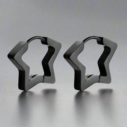THE MEN THING Earring BLACK STARZ - Pure Titanium Steel Hoop Earrings for Men & Boys (2pcs)