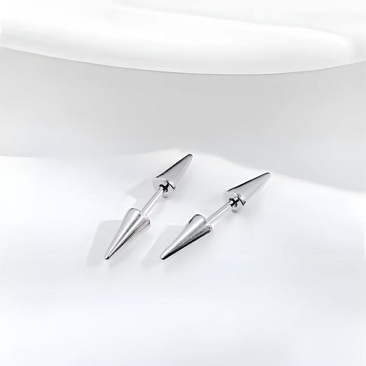 THE MEN THING Earring CYBER CONE SILVER - 3mm Pure Titanium Steel Arrow Stud Earrings for Men & Boys (2pcs)