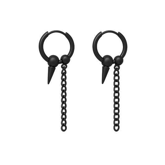 THE MEN THING Earring HEX SPIKE BLACK - Pure Titanium Steel Hoop Earrings for Men & Boys (2pcs)