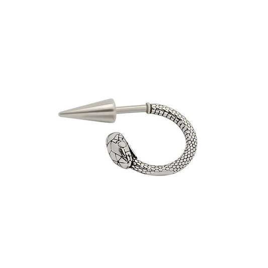 THE MEN THING Earring SILVER COBRA SPIRAL - 6mm Pure Titanium Steel Hoop Earrings for Men & Boys (2pcs)