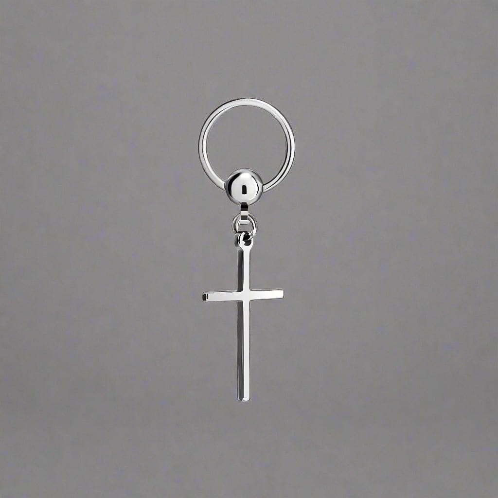 THE MEN THING Earring SILVER CRUX NOIR - Pure Titanium Steel Hoop Earrings for Men & Boys (2pcs)