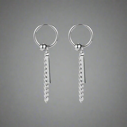 THE MEN THING Earring SILVER DROPCORE - 2.5mm Pure Titanium Steel Hoop Earrings for Men & Boys (2pcs)