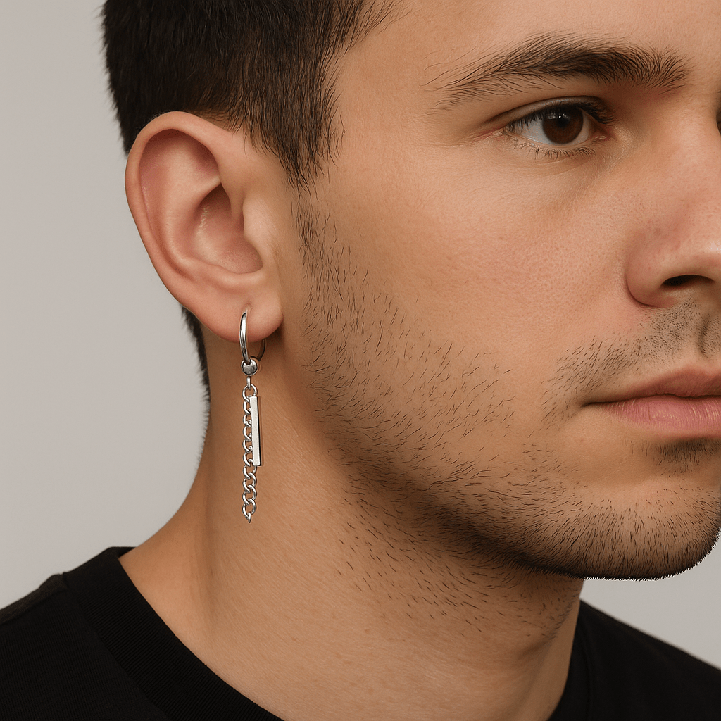 THE MEN THING Earring SILVER DROPCORE - 2.5mm Pure Titanium Steel Hoop Earrings for Men & Boys (2pcs)