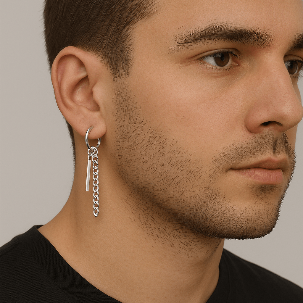 THE MEN THING Earring SILVER PRISM DROP - 2.5mm Pure Titanium Steel Hoop Earrings for Men & Boys (2pcs)