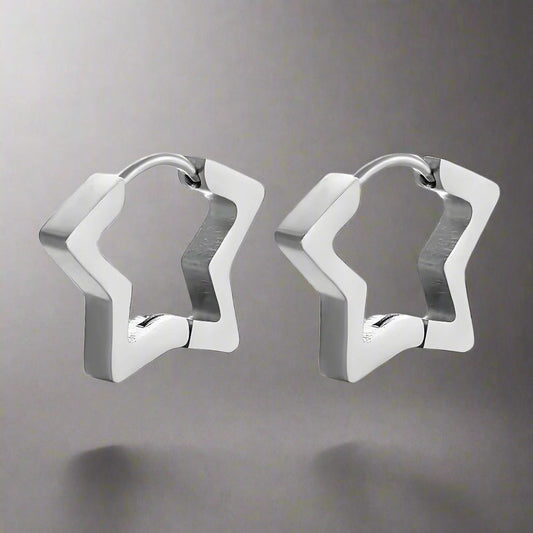 THE MEN THING Earring SILVER STARZ - Pure Titanium Steel Hoop Earrings for Men & Boys (2pcs)