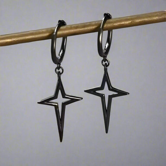 THE MEN THING Earring STELLAR NOIR BLACK - Pure Titanium Steel Hoop Earrings for Men & Boys (2pcs)