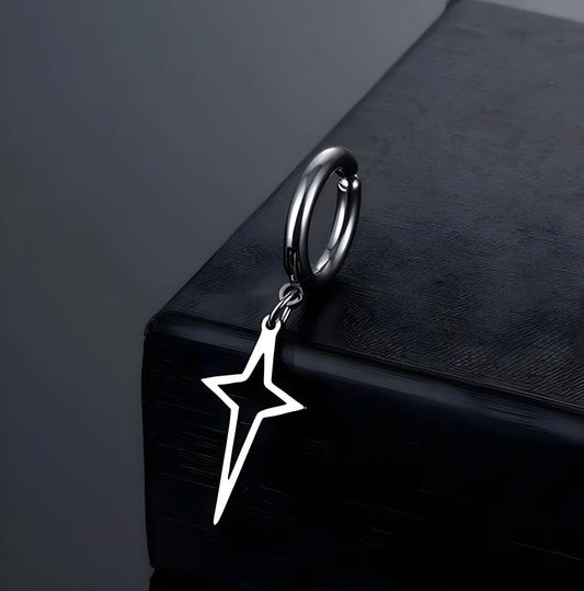 THE MEN THING Earring STELLAR NOIR SILVER - Pure Titanium Steel Hoop Earrings for Men & Boys (2pcs)