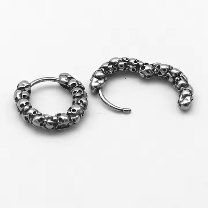 THE MEN THING Earring VANDAL SKULLS - Pure Titanium Steel Hoop Earrings for Men & Boys (2pcs)