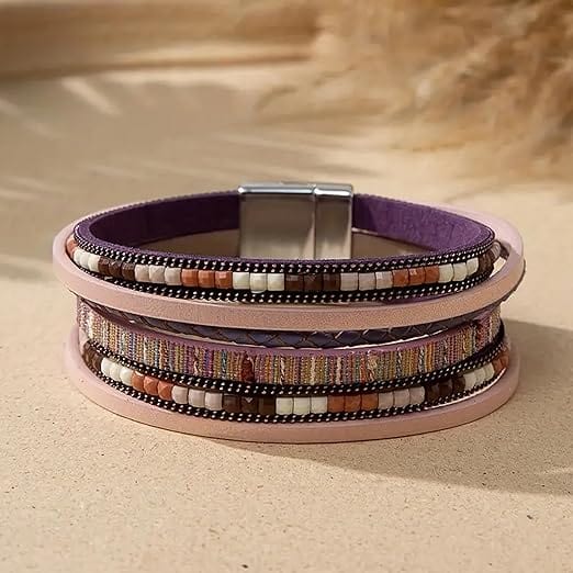 THE MEN THING JETSETTER’S EDGE - Pink Genuine Braided Leather Bracelet Set for Men & Boys (8 inch)