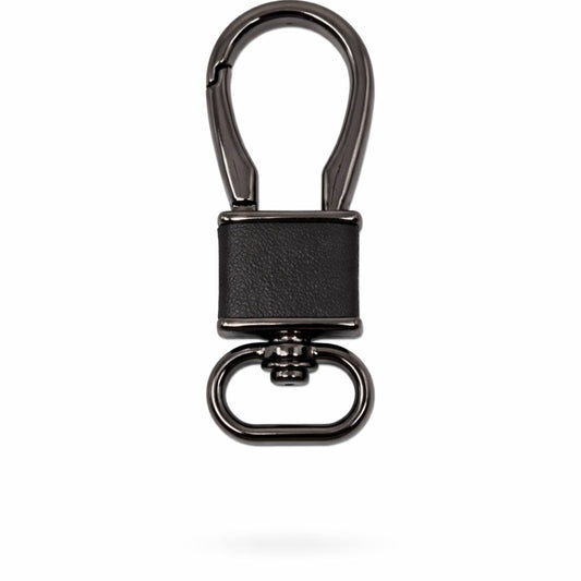 THE MEN THING KeyChains ROYAL GRIP LEATHER - GUNMETAL BLACK - Stainless Steel Keychain for Men & Boy