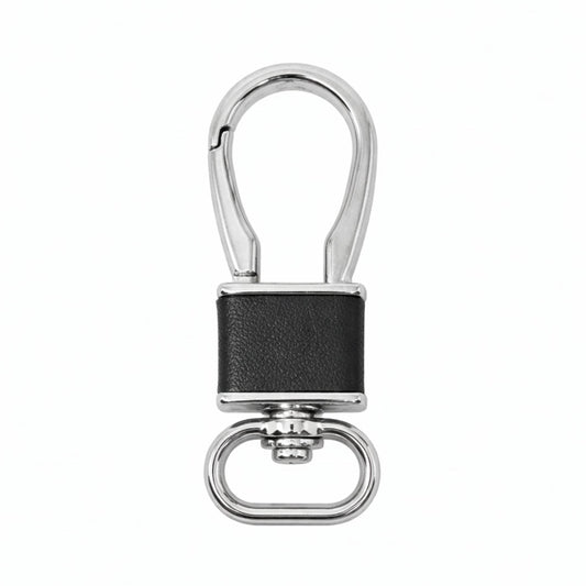 THE MEN THING KeyChains ROYAL GRIP LEATHER - SILVER CHROME & BLACK - Stainless Steel Keychain for Men & Boy