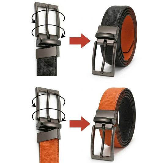 THE MEN THING Leather Belts AUREXO BLACK - Premium Genuine Leather Reversible Belt for Men & Boys | Durable & Stylish for Everyday Wear