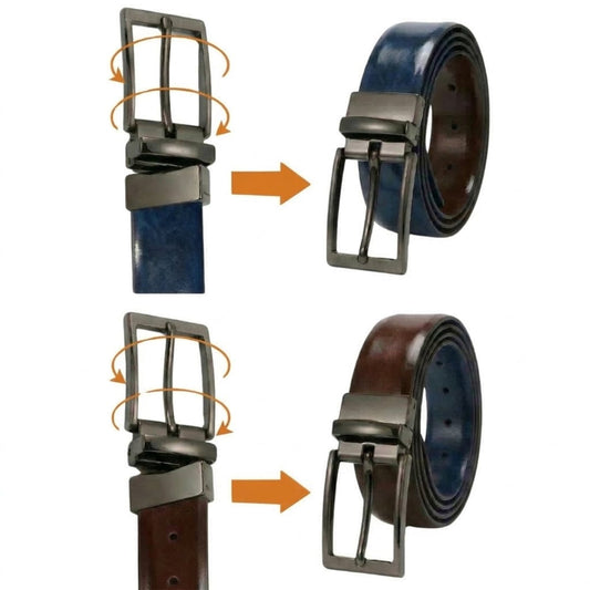 THE MEN THING Leather Belts AURION BLUE - Premium Genuine Leather Reversible Belt for Men & Boys | Durable & Stylish for Everyday Wear