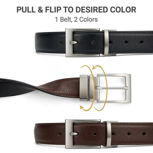 THE MEN THING Leather Belts AURIVO BLACK - Premium Genuine Leather Reversible Belt for Men & Boys | Durable & Stylish for Everyday Wear