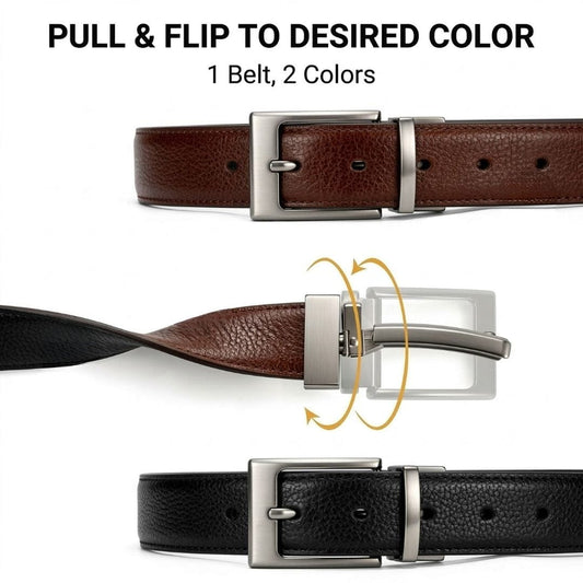 THE MEN THING Leather Belts AURIVO BROWN - Premium Genuine Leather Reversible Belt for Men & Boys | Durable & Stylish for Everyday Wear
