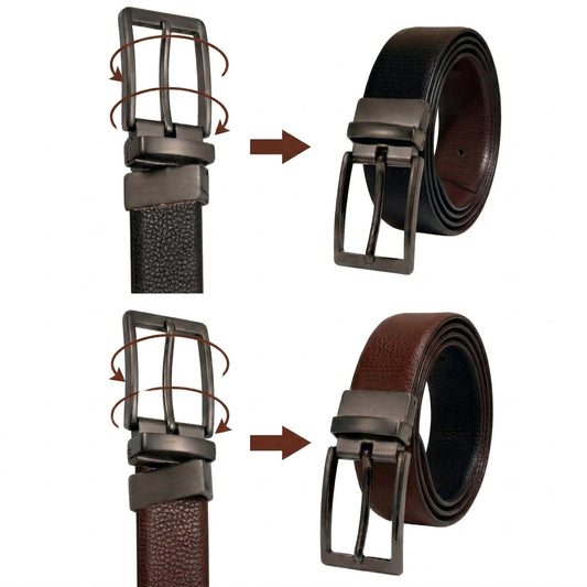 THE MEN THING Leather Belts AURIVO BROWN - Premium Genuine Leather Reversible Belt for Men & Boys | Durable & Stylish for Everyday Wear