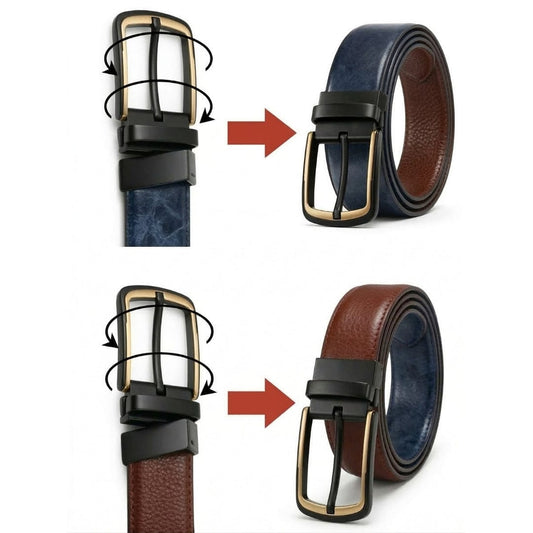 THE MEN THING Leather Belts AURONOX BLUE - Premium Genuine Leather Reversible Belt for Men & Boys | Durable & Stylish for Everyday Wear