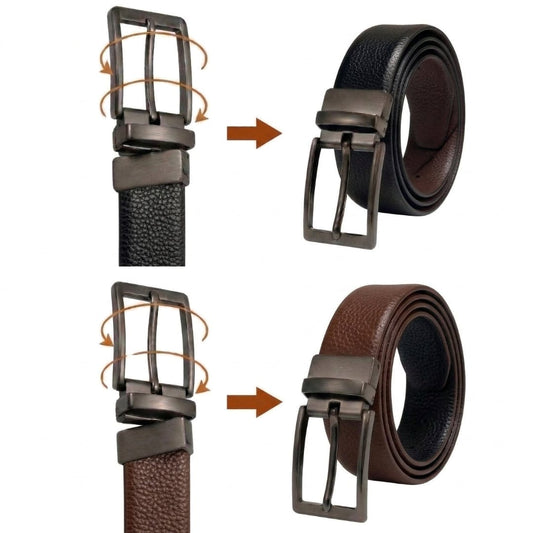 THE MEN THING Leather Belts AURTEX BLACK - Premium Genuine Leather Reversible Belt for Men & Boys | Durable & Stylish for Everyday Wear