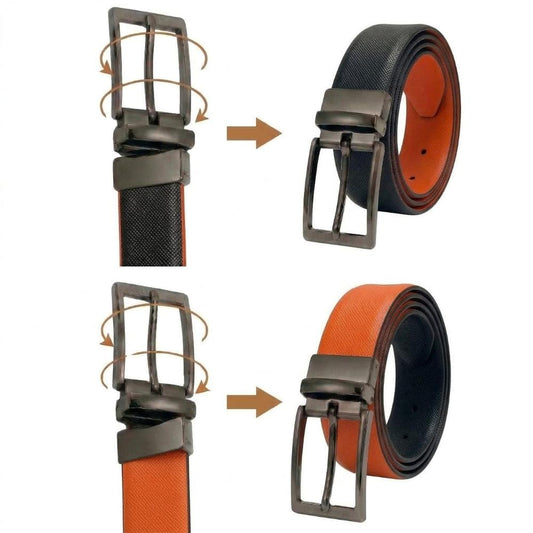 THE MEN THING Leather Belts BRANOR BLACK - Premium Genuine Leather Reversible Belt for Men & Boys | Durable & Stylish for Everyday Wear