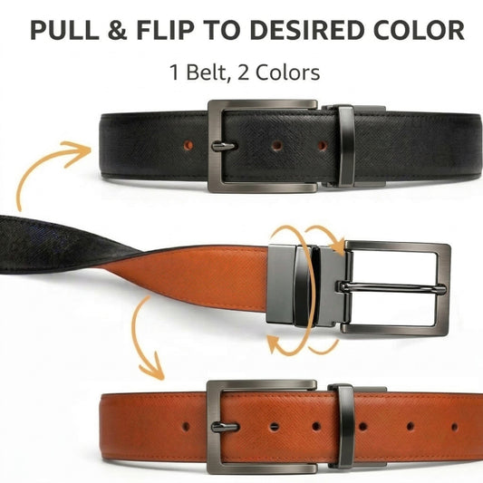THE MEN THING Leather Belts BRANOR BROWN - Premium Genuine Leather Reversible Belt for Men & Boys | Durable & Stylish for Everyday Wear