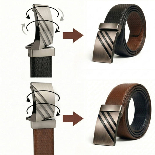 THE MEN THING Leather Belts DIAGONOX BLACK - Premium Genuine Leather Reversible Belt for Men & Boys | Durable & Stylish for Everyday Wear
